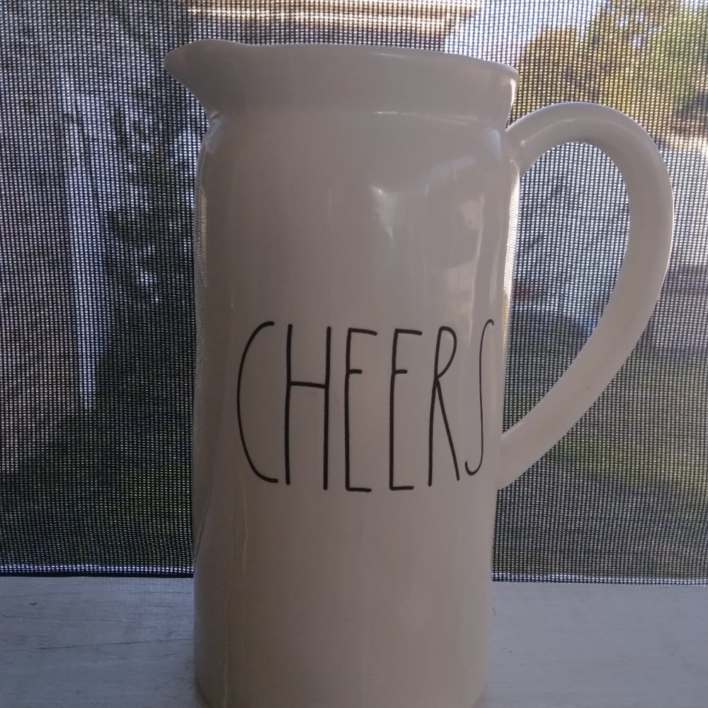 NWT Rae Dunn Ivory CHEERS Pitcher with Black Script
